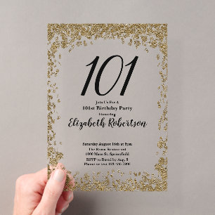 Elegant Acrylic 101st Birthday Invitation in Gold