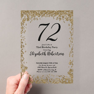Elegant Acrylic 72nd Birthday Invitation With Gold