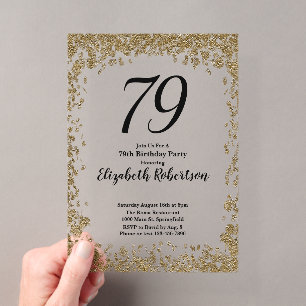 Elegant Acrylic 79th Birthday Invitation With Gold