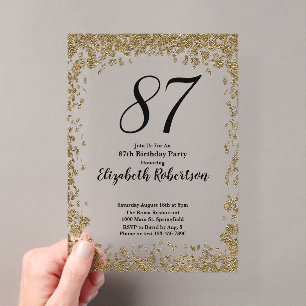 Elegant Acrylic 87th Birthday Invitation in Gold