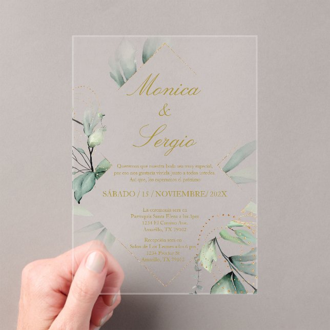 Elegant acrylic Wedding Invitation in Spanish (Insitu (Handheld))