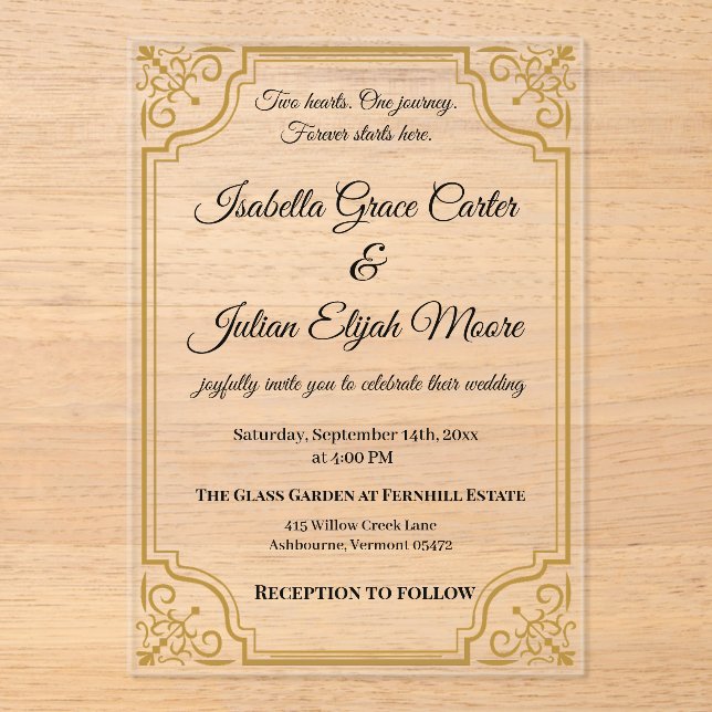 Elegant Acrylic Wedding Invitation with Gold Foil  (Front)