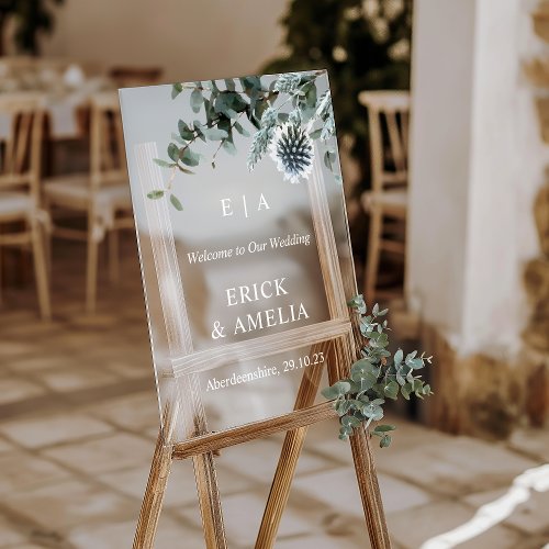 Elegant Acrylic Wedding Welcome Sign with Thistle 