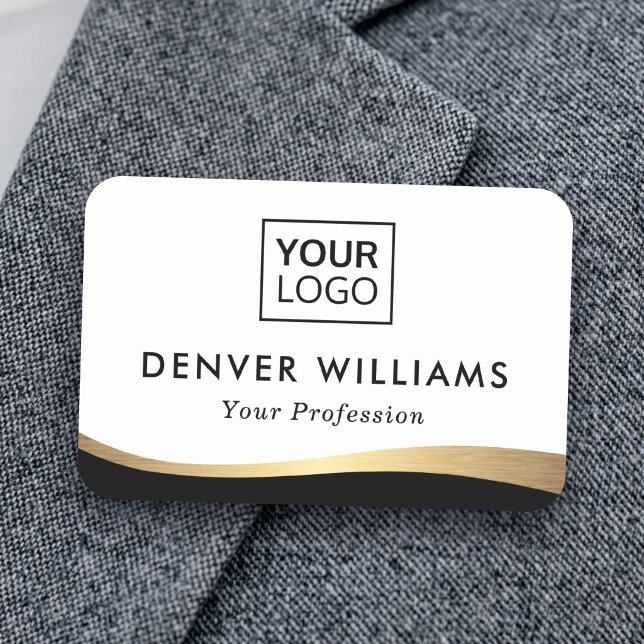 Elegant add logo black faux golden gradient border name tag (Elegant add logo black faux golden gradient border name tag)
