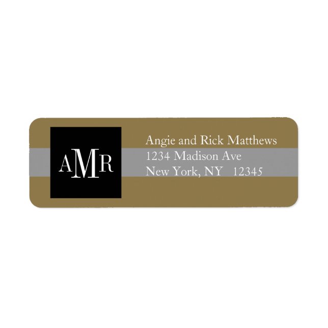 Elegant Address Label Three Monograms Weddings (Front)