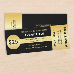 Elegant Admit One Black Gold Gala Event Template Raffle Tickets
