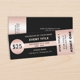 Elegant Admit One Black Rose Gold Gala Event Raffle Tickets