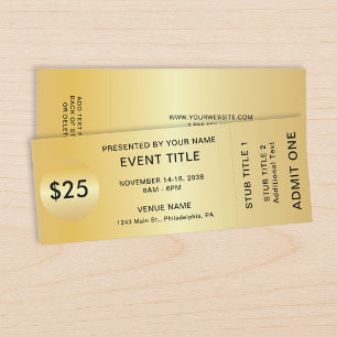 Elegant Admit One Gold Gala Event Raffle Tickets