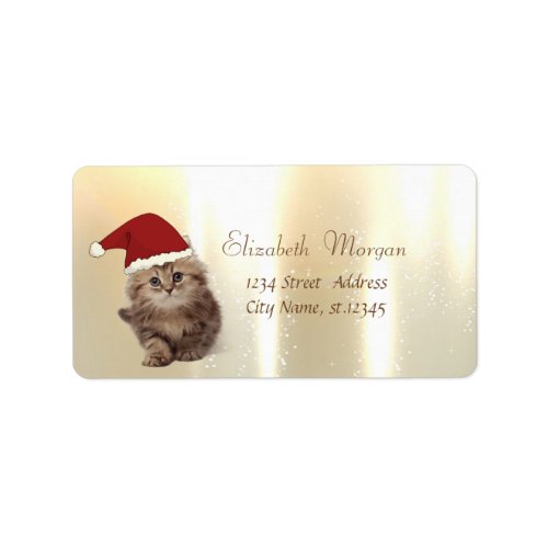 Elegant Adorable Cat With Santa Hat Label