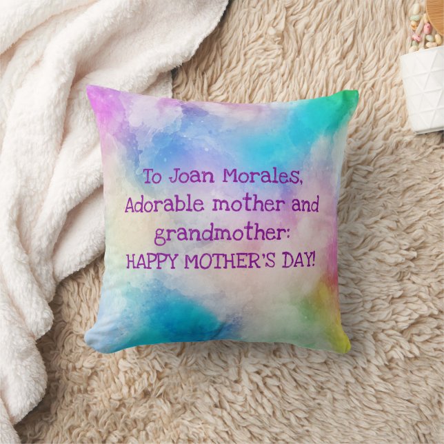 Elegant Adorable Mother Grandmother Watercolor Art Throw Pillow (Blanket)