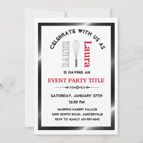 Elegant Adult Baker Bakery Party Custom Invitation