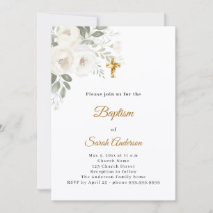 Elegant Adult Baptism Celebration white florals Invitation