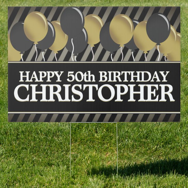 Elegant Adult Black and Gold Birthday Balloons Sign (Insitu)
