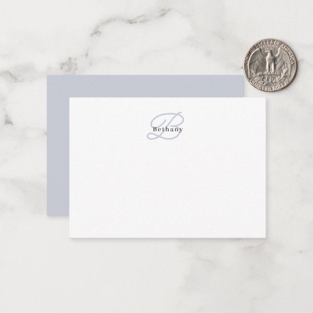 Elegant Aesthetic Calligraphy Muted Gray Monogram Note Card (Front/Back In Situ)