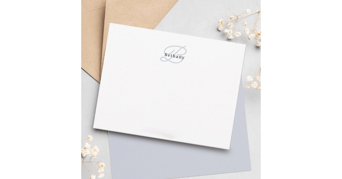 Elegant Aesthetic Calligraphy Muted Gray Monogram Note Card | Zazzle