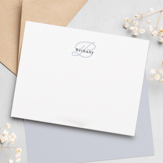 Elegant Aesthetic Calligraphy Muted Gray Monogram Note Card (Creator Uploaded)