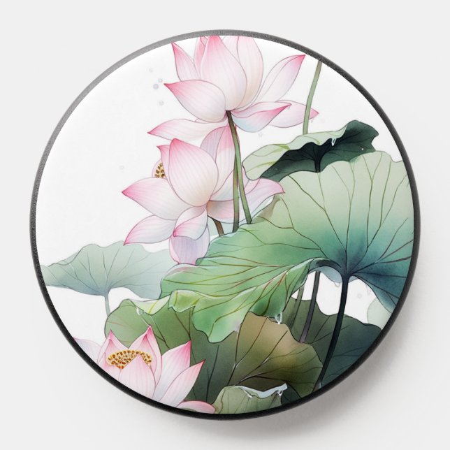 Elegant Aesthetic Lotus Watercolor Painting  PopSocket (Popsocket)
