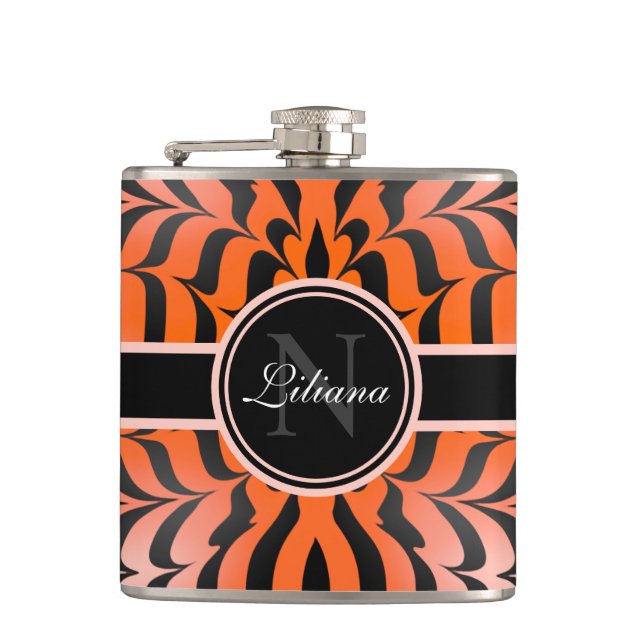 Elegant Aesthetic Orange & Black Tiger Skin Print Flask (Front)