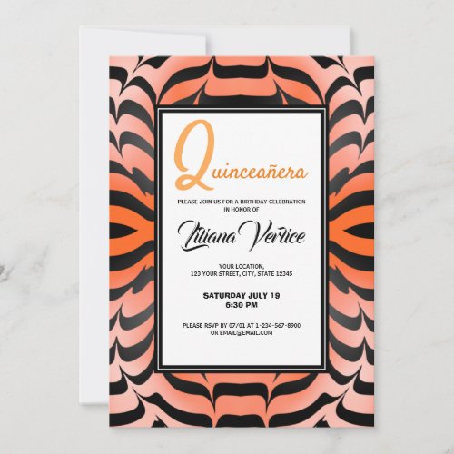 Elegant Aesthetic Orange  Black Tiger Skin Print Invitation