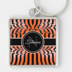 Elegant Aesthetic Orange & Black Tiger Skin Print Keychain