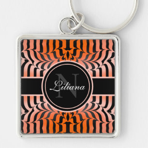 Elegant Aesthetic Orange & Black Tiger Skin Print Keychain