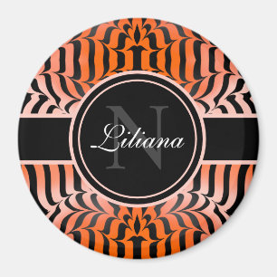 Elegant Aesthetic Orange & Black Tiger Skin Print Magnet