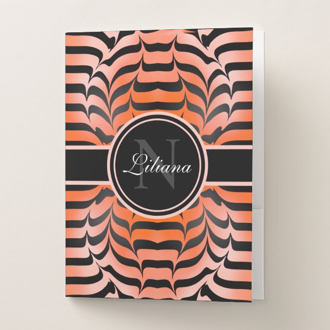 Elegant Aesthetic Orange & Black Tiger Skin Print Pocket Folder (Front)