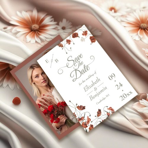 Elegant Aesthetic Terracotta Wildflowers Wedding Save The Date