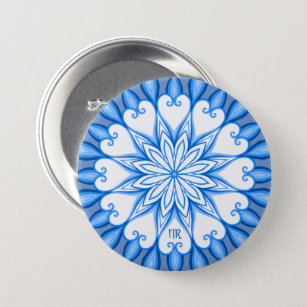 Elegant Aesthetic White & Blue Mandala Monogrammed Button
