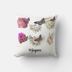 Elegant Aesthetic with Flowers and Butterflies Throw Pillow