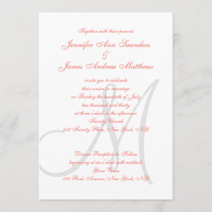 Elegant Affair Coral Grey Monogrammed Wedding Invitation