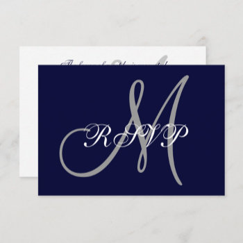 Elegant Affair Navy Blue Gray Initial Wedding Rsvp by monogramgallery at Zazzle