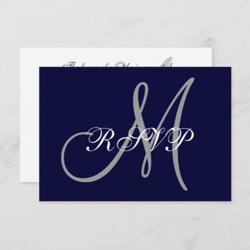 Elegant Affair Navy Blue Gray Initial Wedding RSVP