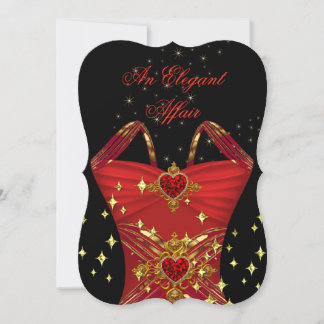 Elegant Affair Red Dress Black Gold Birthday 2 Invitation