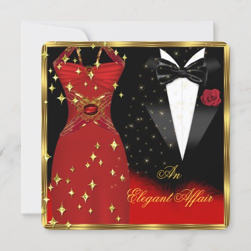 Elegant Affair Red Dress Black Tie Gold Birthday 2 Invitation