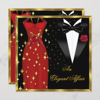 Elegant Affair Red Dress Black Tie Gold Birthday Invitation