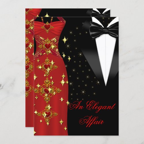 Elegant Affair Red Dress Black Tie Gold Birthday Invitation