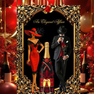 Elegant Affair Red Rose Dress Tuxedo Gold Birthday Invitation