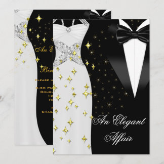 Elegant Affair White Dress Black Tie Gold Birthday Invitation