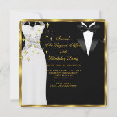 Elegant Affair White Dress Black Tie Gold Birthday Invitation (Back)