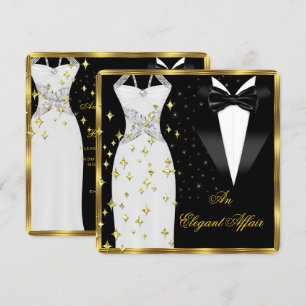 Elegant Affair White Dress Black Tie Gold Birthday Invitation