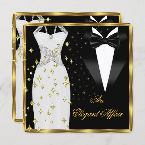 Elegant Affair White Dress Black Tie Gold Birthday Invitation