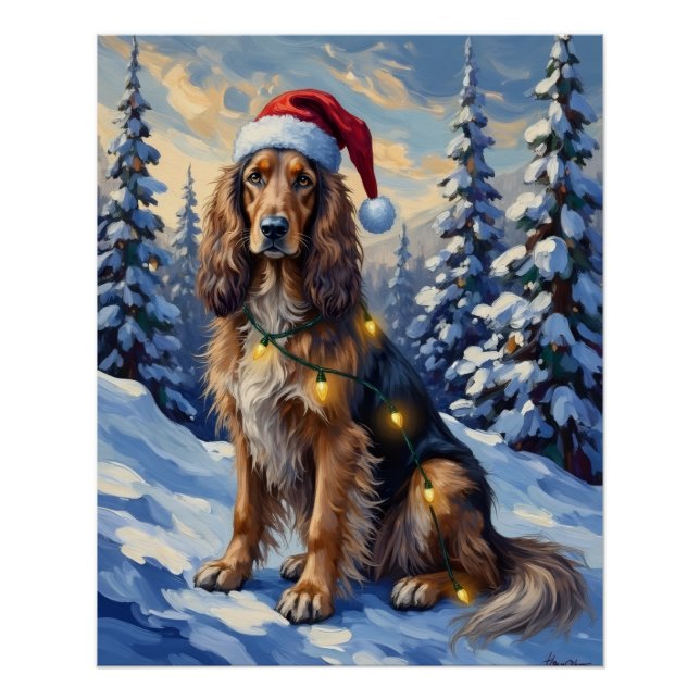 Elegant Afghan Hound Winter Wonderland Christmas Poster (Front)
