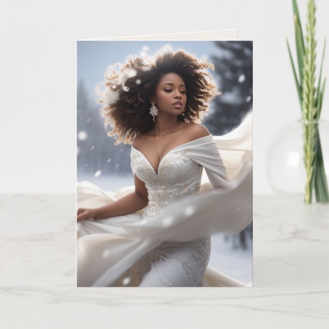 Elegant African American Diva Snowy Holiday  Card (Front)