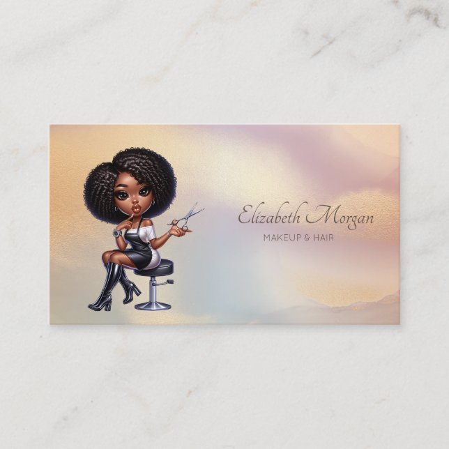 Elegant African American Hairdresser Colorful Business Card (Front)
