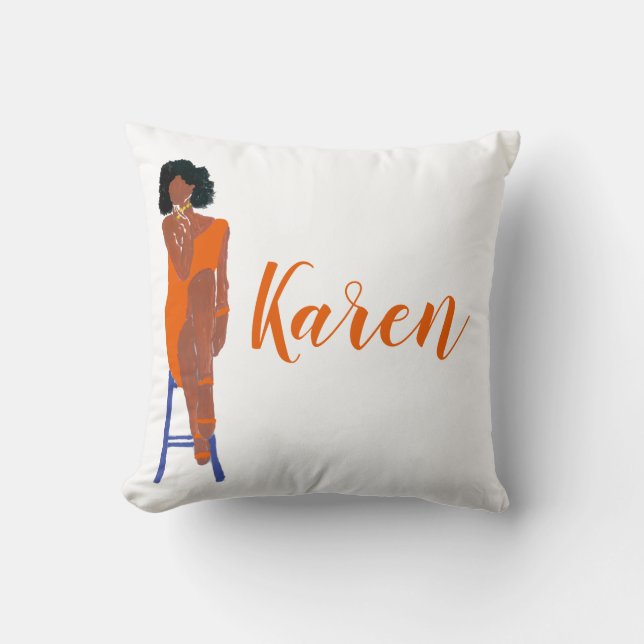 Elegant African American Orange and White Throw Pillow (Front)