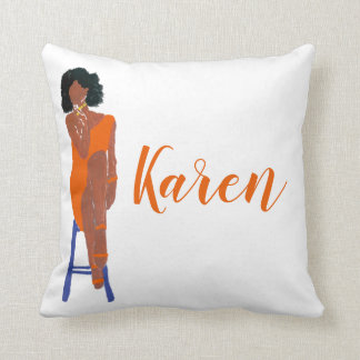 Elegant African American Orange and White Throw Pillow