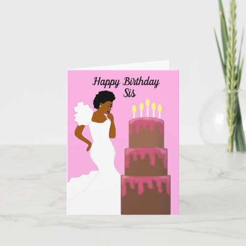 Elegant African American Sister Pink Birthday Card