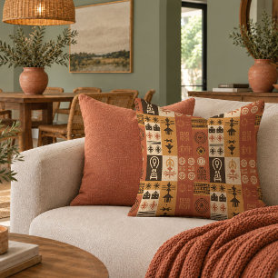Elegant African Heritage Motifs Terracotta Pillow