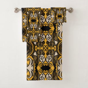 Elegant African-Inspired Black and Yellow Striped  Bath Towel Set